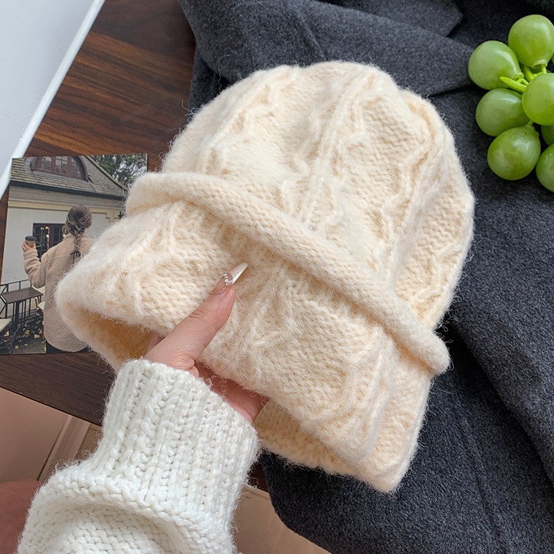 หมวกบีนนี่ถักลายสายเคเบิลสีครี - Beanie Cuffed Knit บทวิจารณ์และราคา