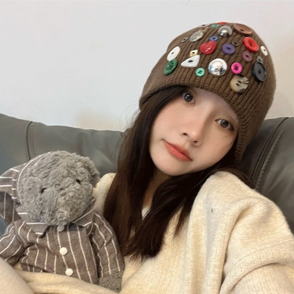 หมวกบีนนี่ปักกระดุมหลากสี หมวก - Beanie Cuffed Knit บทวิจารณ์และราคา