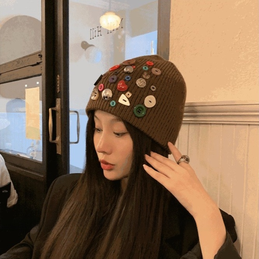 หมวกบีนนี่ปักกระดุมหลากสี หมวก - Beanie Cuffed Knit บทวิจารณ์และราคา
